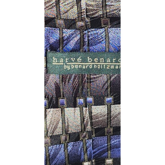 Blue Geometric Silk Tie Set Lot of 3 – Harvé Benard, Stafford, Polifroni Milano - Picture 12 of 16